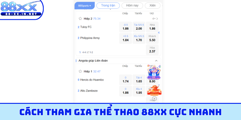 Cách tham gia thể thao 88XX cực nhanh